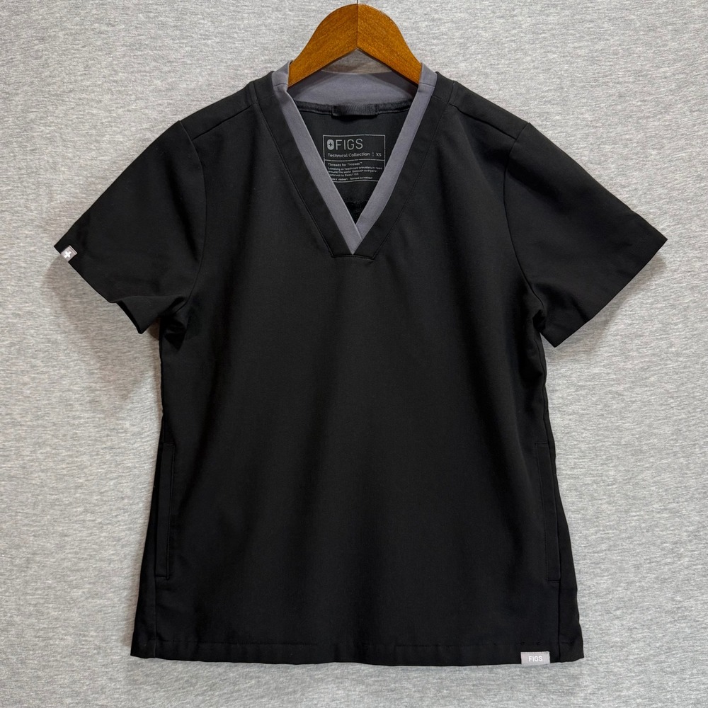 Figs Scrub Top Womens XS Black Technical Collection Nursing Healthcare